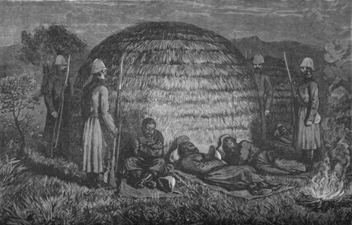 'Major Marter and his men guarding Cetewayo in the native Kraal', c1880. Creator: Unknown.