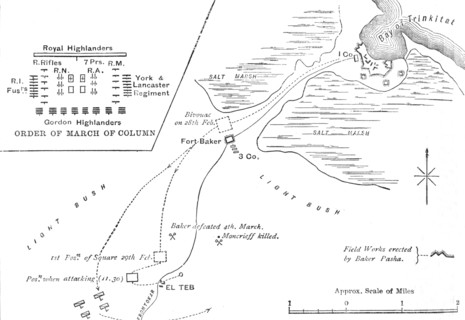 'Map of the March to El Teb, (February 28-29, 1884)', c1881-85. Artist: Unknown.