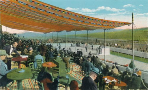 'Watching the Races in front of Club House, Agua Caliente Jockey Club', c1939. Artist: Unknown.