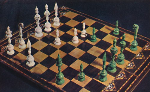 'Seventeenth-Century Ivory Chessmen and Board', 1948. Artist: Unknown.