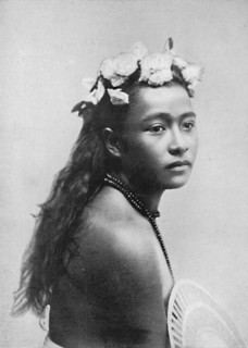A Samoan girl, with chaplet of hibiscus flowers, 1902. Artist: Thomas Andrew.