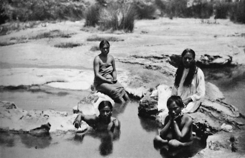 Maoris bathing in a hot pool, 1902. Artist: Muir & Moodie.