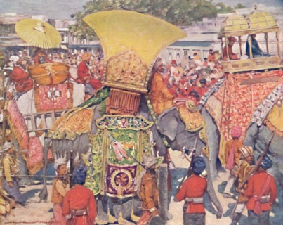 'Burmese Elephants at the State Entry', 1903. Artist: Mortimer L Menpes.