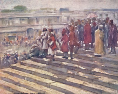'On the Steps of the Jumma Masjid', 1903. Artist: Mortimer L Menpes.