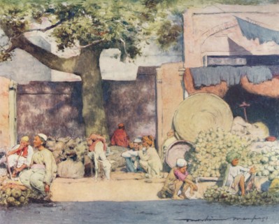 'Fruit Stalls at Delhi', 1905. Artist: Mortimer Luddington Menpes.