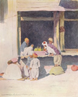 'A Bazaar at Peshawur', 1905. Artist: Mortimer Luddington Menpes.