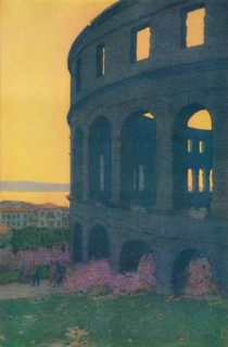 'The Roman Amphitheater at Pola', 1913. Artist: Jules Guerin.