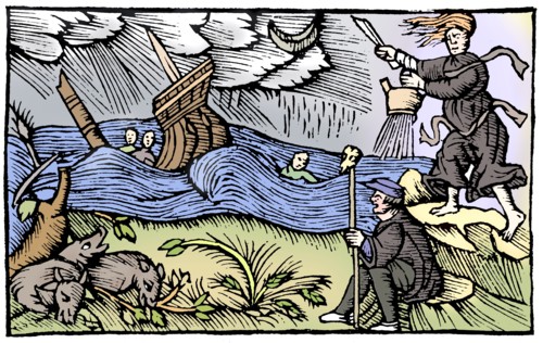 Witch raising a storm, 1562. Artist: Unknown.