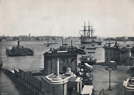 'Portsmouth - General View of the Harbour, Showing Nelson's Battleship, The Victory.', 1895. Artist: Unknown.