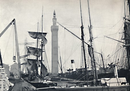 'Grimsby - View of the Docks, with the Hydraulic Tower', 1895. Artist: Unknown.