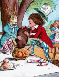 'The Mad Hatter and the March Hare trying to put the Dormouse into a teapot', c1910. Artist: John Tenniel.