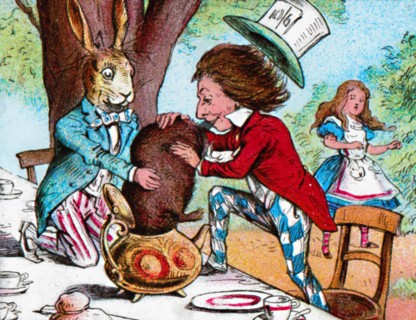 'The Mad Hatter and the March Hare trying to put the Dormouse into a teapot', c1910. Artist: John Tenniel.