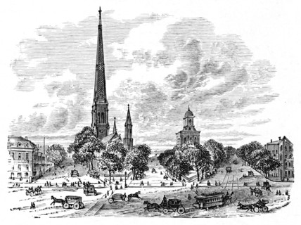 'Main Street, Buffalo, opposite the Churches', 1883. Artist: Unknown.