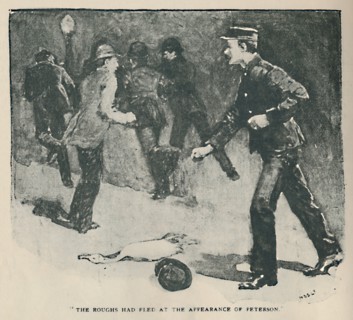 'The Roughs Had Fled At The Appearance of Peterson', 1892. Artist: Sidney E Paget.
