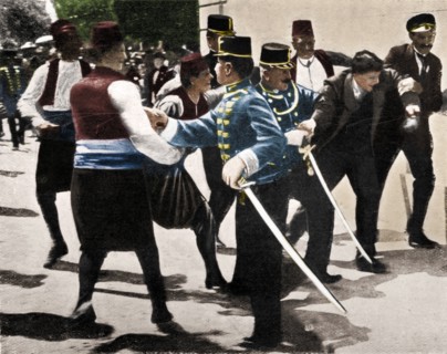 Arrest of Gavrilo Princip, assassin of Archduke Franz Ferdinand, 1914. Artist: Unknown.