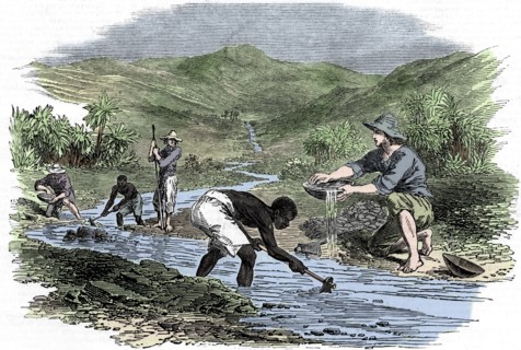 Panning for gold during the Californian Gold Rush of 1849. Artist: Unknown.