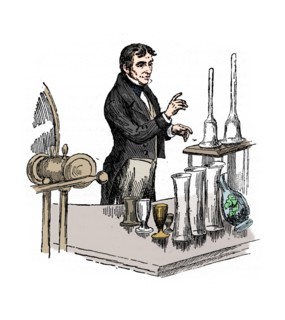 Michael Faraday lecturing at the Royal Institution, London, 1835 (20th century).  Artist: Unknown.