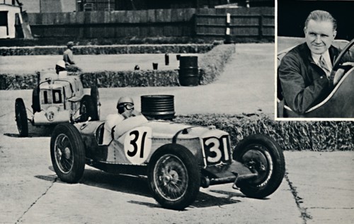 'Freddie Dixon (Riley) at Brooklands', 1937. Artist: Unknown.