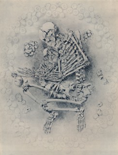 'Crouched Burial in Round Tumulus on Dunstable Downs', 1887, (1946). Artist: Worthington G Smith.