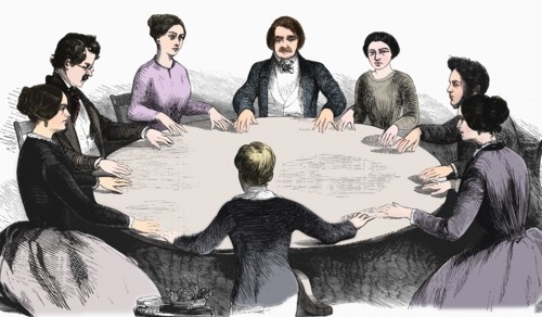 Spiritualist meeting in Leipzig, Germany, 1893. Artist: Unknown.