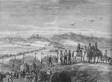 'The British Army Crossing the Sutlej', c1880. Artist: Joseph Swain.