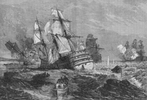 'The Enemy's Vessels stranded off the Point of Grao', c1880. Artist: Unknown.