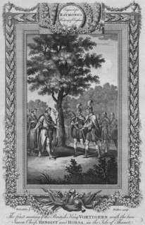 'The first meeting of the British King Vortigern with the two Saxon Chiefs Hengist and Horsa', c1787 Artist: Unknown.