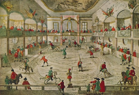 'An Eighteenth-Century Riding School, Showing the Transition to the Circus Ring', 1942. Artist: Unknown.