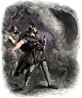 Macbeth and Banquo encountering the three witches, 1858. Artist: Sir John Gilbert.