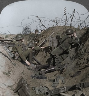 Observation officer and signallers keep a sharp lookout, St Quentin, France, World War I, 1914-1918. Artist: Realistic Travels Publishers.