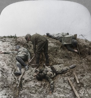 British casualties, Ypres salient, Belgium, World War I, 1915. Artist: Realistic Travels Publishers.