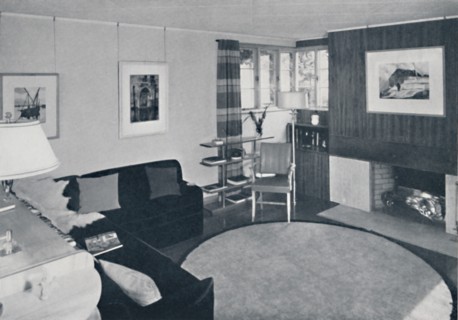 'Sewall Smith. Living-room in the architect's own home at Niagara Falls, N.Y., in a turquoise, coral Artist: Unknown.