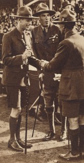 'Scout's Handshake' - Rally at Adelaide, 1927 (1937). Artist: Unknown.