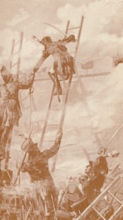 'Marbot and Labédoyère Scaling the Wall at Ratisbon', 1809, (1896). Artist: Unknown.