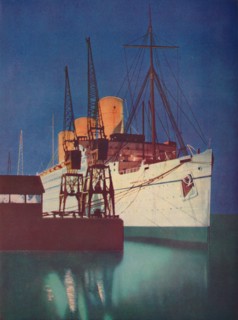 'Illuminated by Floodlights, the distinctive appearance of the Empress of Britain is emphasized', 19 Artist: Unknown.