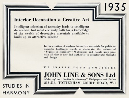 'Interior Decoration a Creative Art - John Line & Sons Ltd', 1935. Artist: Unknown.