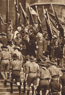 'With Boy Scouts at Windsor', 1937. Artist: Unknown.