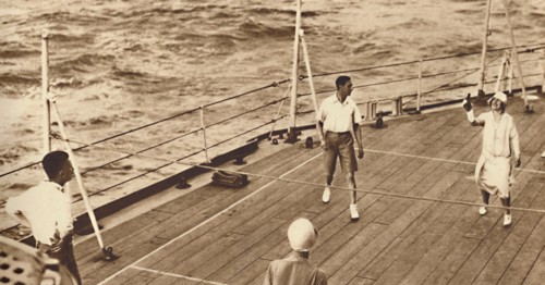 'Partners - A game of deck tennis in the Renown', 1927, (1937). Creator: Unknown.