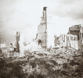 Ruined church, Chauny, northern France, c1914-c1918. Artist: Unknown.