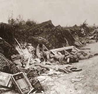 Bodies after the taking of Courcelles, northern France, June 1918. Artist: Unknown.