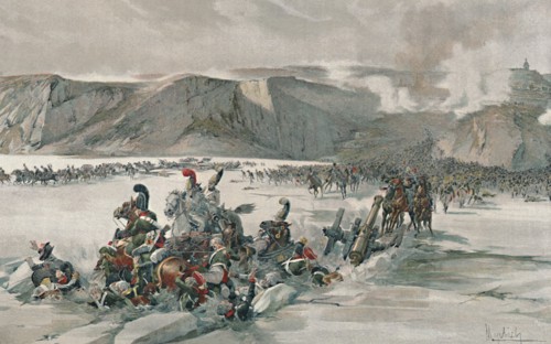 'Destruction of Retreating Russians at Satschan Lake', 1805, (1896). Artist: Unknown.