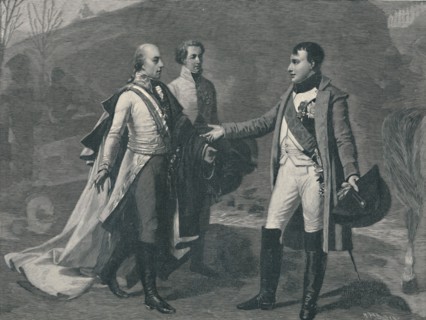 'Meeting of Napoleon and Francis I after Austerlitz', 1805, (1896). Artist: M Haider.