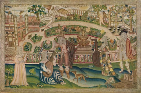 'A Garden Scene - Petit-Point Picture of the Period of Charles I', early 17th century, (1928). Artist: Unknown.