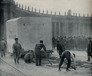 'Transporting a Modern Triumph of Carrara Quarrying Through Rome', c1935. Artist: GPA.