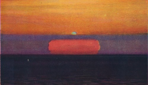 'The Green Flash at Sunset, Rarest Prismatic Colour Refracted by the Atmosphere', c1935. Artist: Unknown.