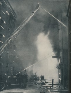 'Massed Forces of the Modern Fire-Fighter Pitted Against a City Blaze', c1935. Artist: Unknown.