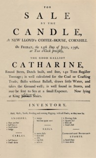'Advertisement of Sale by Candle at Lloyd's, 1796', (1928). Artist: Unknown.