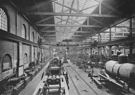 'Erecting Shop, London and North-Western Railway Works, Crewe', c1896. Artist: Unknown.