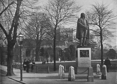 'Bedford: St. Peter's Church and the Bunyan Statue', c1896. Artist: Poulton & Co.