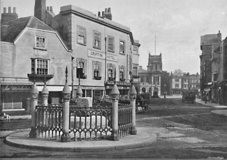 'Coronation Stone and Market-Place, Kingston-on-Thames', c1896. Artist: Frith & Co.
